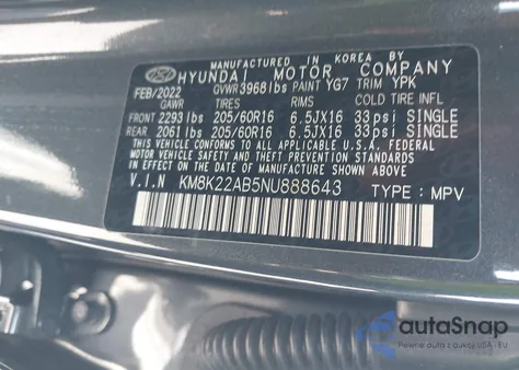 2022 Hyundai Kona Se из США, поврежденный, VIN KM8K22AB5NU888643